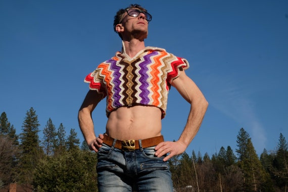 Crochet Sweater Purple to Orange Galactic Line Backer S