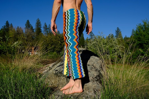 Crochet Pants Turquoise to Rust Multicolor Sci-Fi ZigZag Pants S