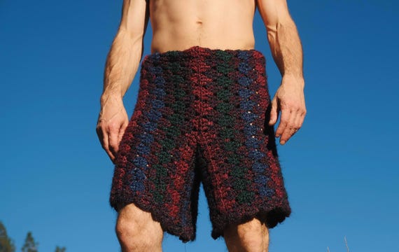 Crochet Board Shorts Dark Earth Tones Extremely Soft L
