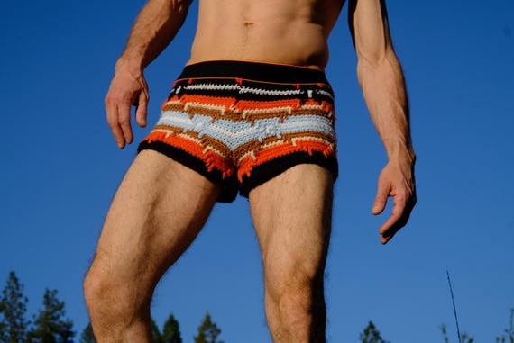 Crochet Booty Shorts Black Diamond Stripes M