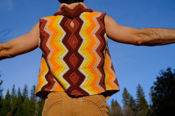 Crochet Vest Autumn ZigZag Stripes M