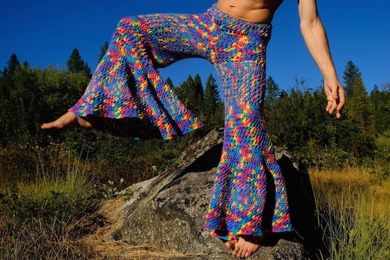 Crochet Pants Ultra Flare Rainbow Variegated Confetti L