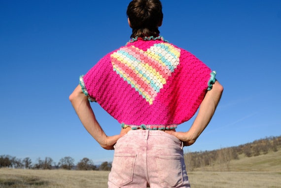 Crochet Shrug Hot Pink Heart S