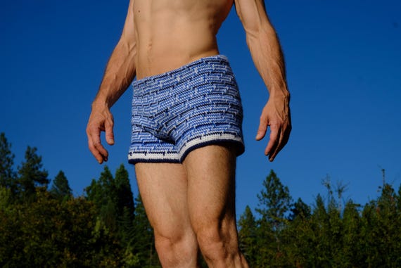Crochet Booty Shorts Blue Black OpArt Style Super Soft M