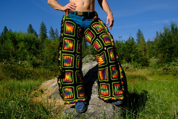 Crochet Chaps Rainbow Television Static on Black Squares L