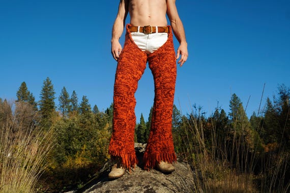 Handknitted Chaps 2 Tone Rust and Fringe M