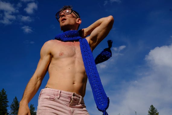 Crochet Scarf Vibrant Cobalt Blue with Tassels
