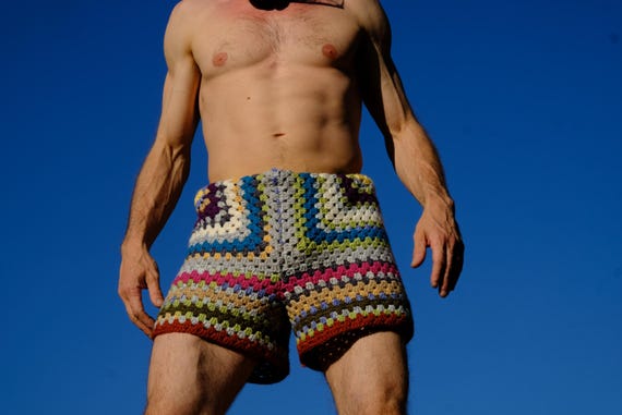 Crochet Shorts Multicolor Concentric Side Squares M