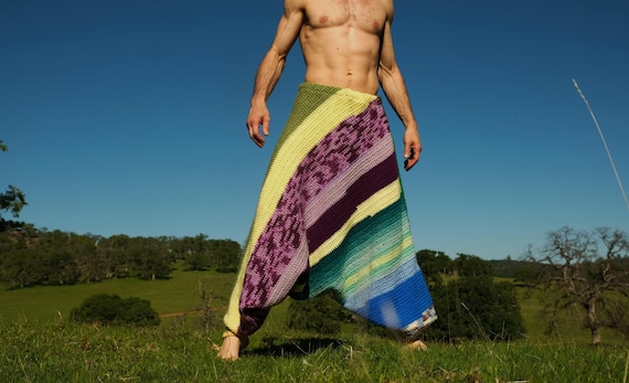 Crochet Pants Multicolor Drop Crotch Diagonals XL