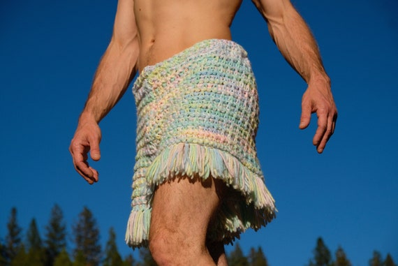 Knit Shorts Rainbow Pastel Variegated Fringe XL