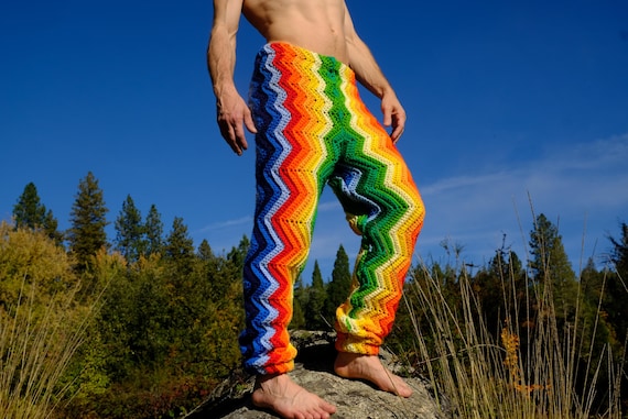 Crochet Pants Rainbow Sweatpants Stripes Comfy XL