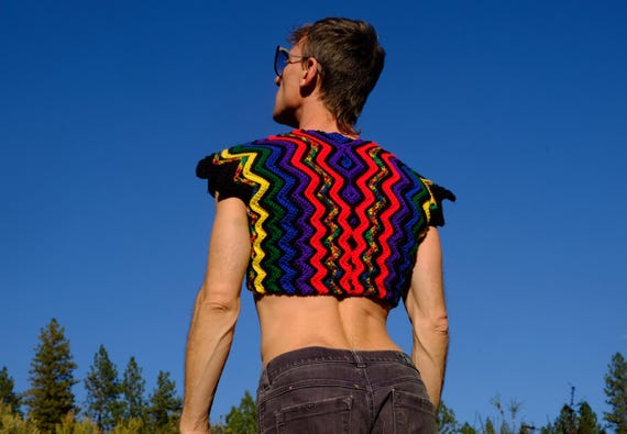 Crochet Crop Top Galactic Black Yellow and Red XS