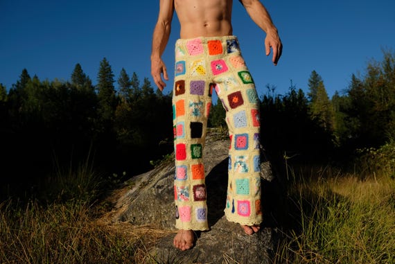 Crochet Pants Multicolor Neons and Bright Pastels on White XL