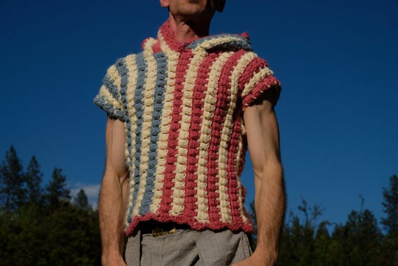 Crochet Vest Light Blue to Pink Sleeveless XS