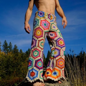 Crochet Pants Multicolor Hexagon Bullseye L