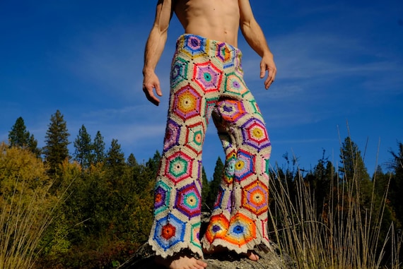 Crochet Pants Multicolor Hexagon Bullseye L