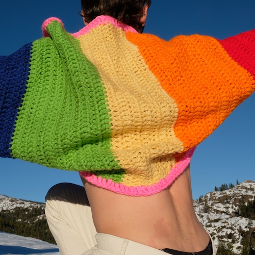 Crochet Shrug Rainbow Stripes with Pink shops M