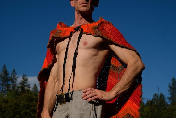 Crochet Cape Autumn Color ZigZag Soft M