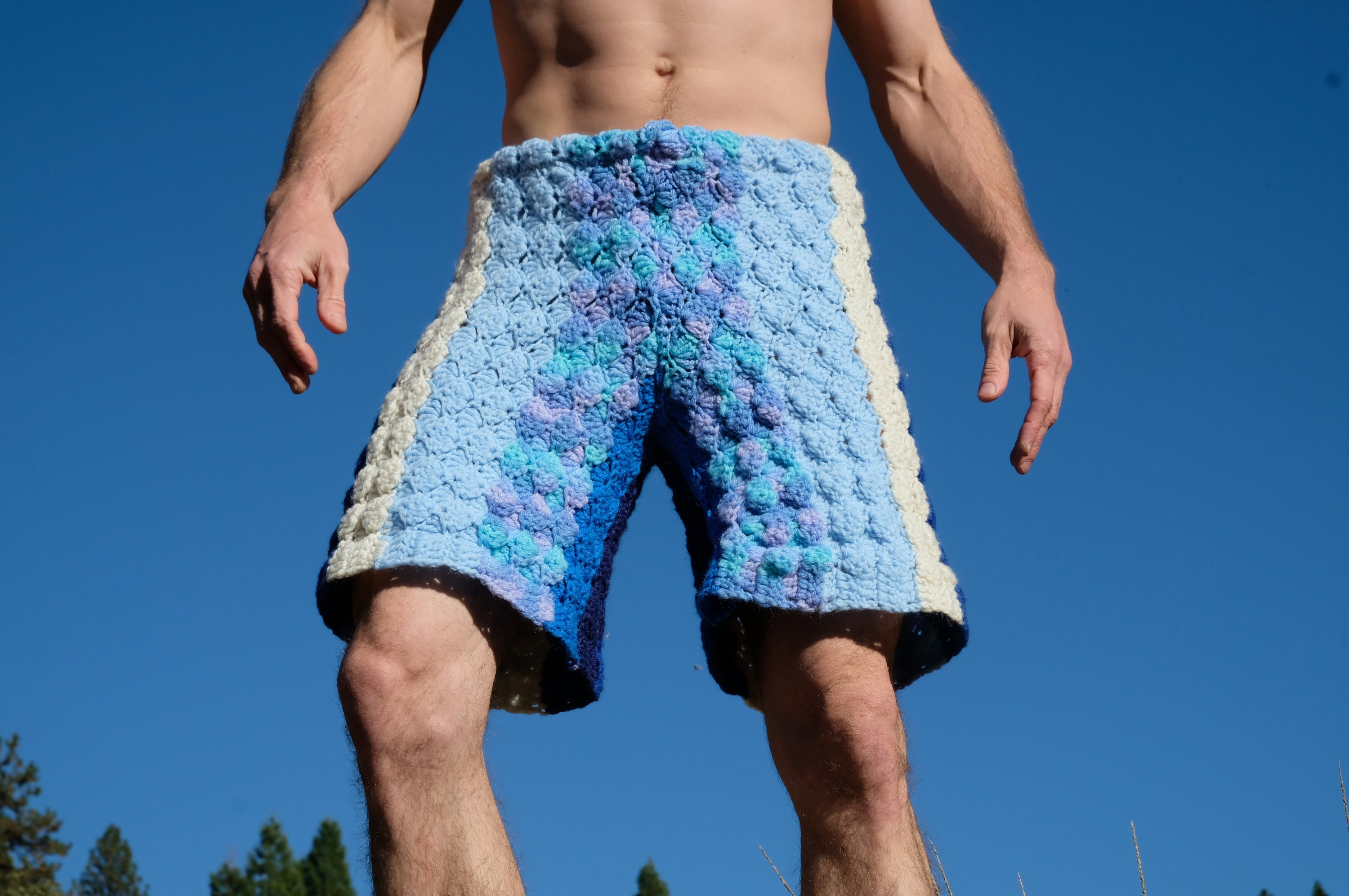 Crochet Shorts Blue Stripe XL