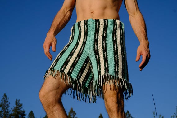 Crochet Shorts Turquoise Stripes XL