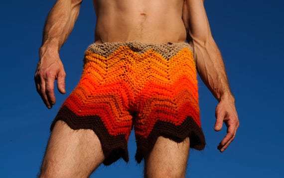 Crochet Shorts Orange Stripes ZigZag Points L