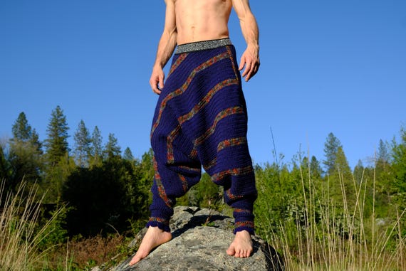 Crochet Hammer Pants Navy Blue Stripes L