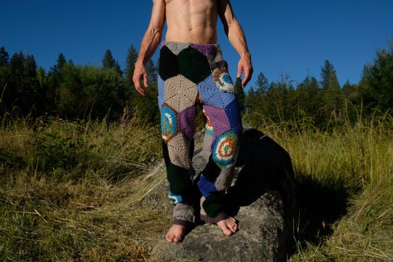 Crochet Pants Multicolor Hexagons Baggy Supercomfy XL with Pocket