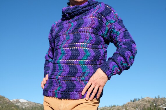 Crochet Sweater Black Purple Chevrons Turtlenceck Cowl S - Etsy Finland