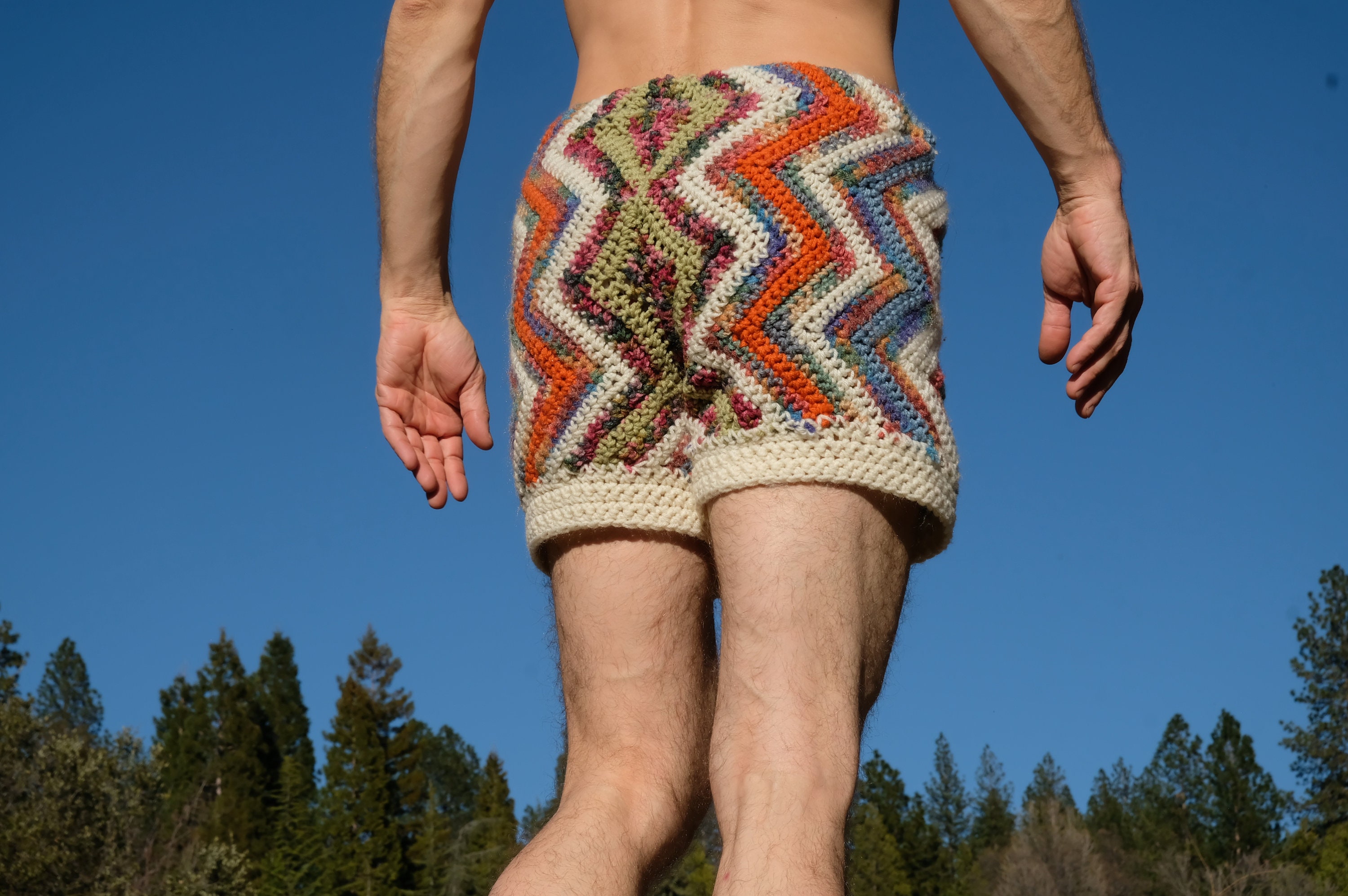 S Ivory Zigzags Crochet and Multicolor Shorts