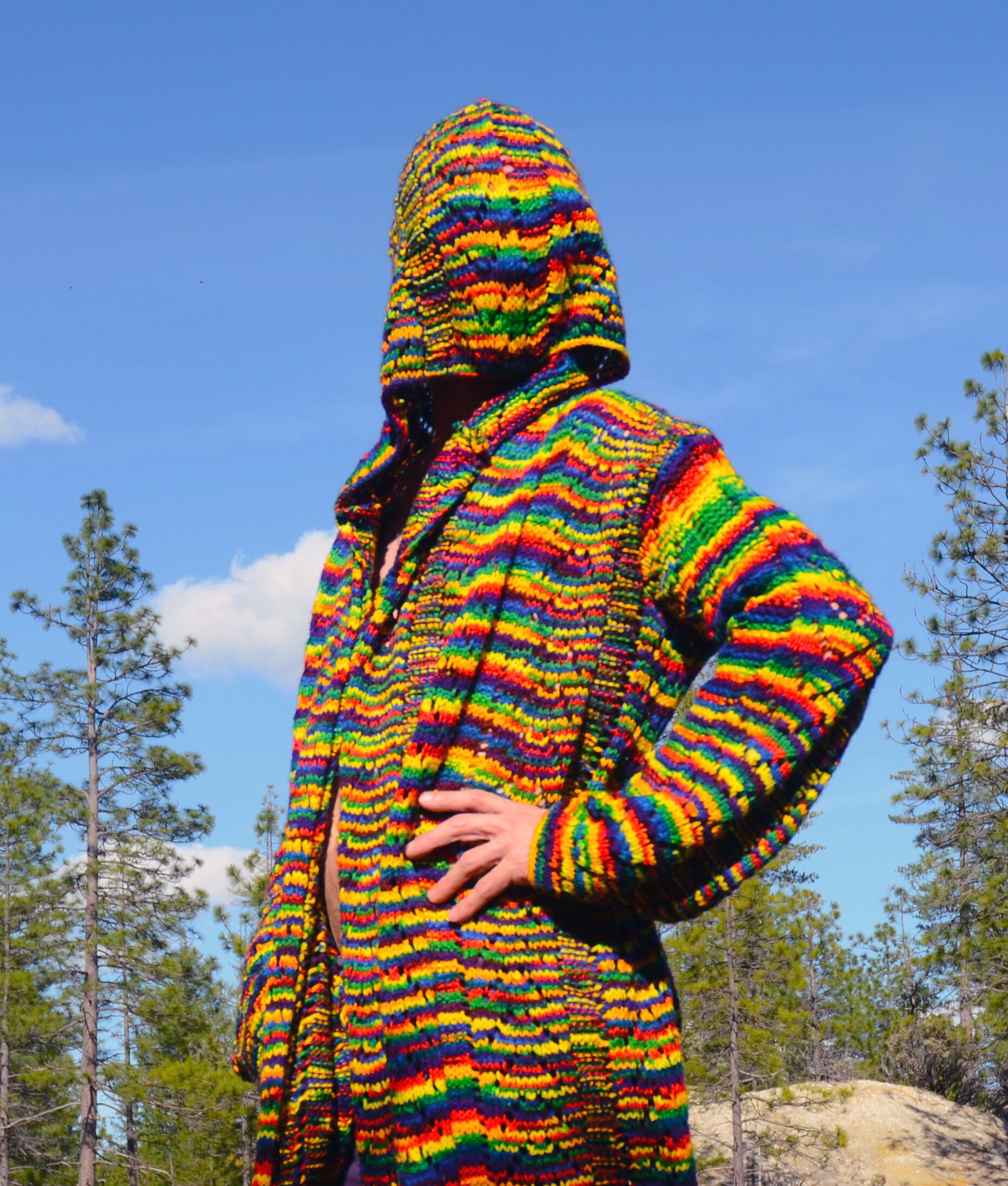 Knit Sweater Robe Psychedelic Rainbow