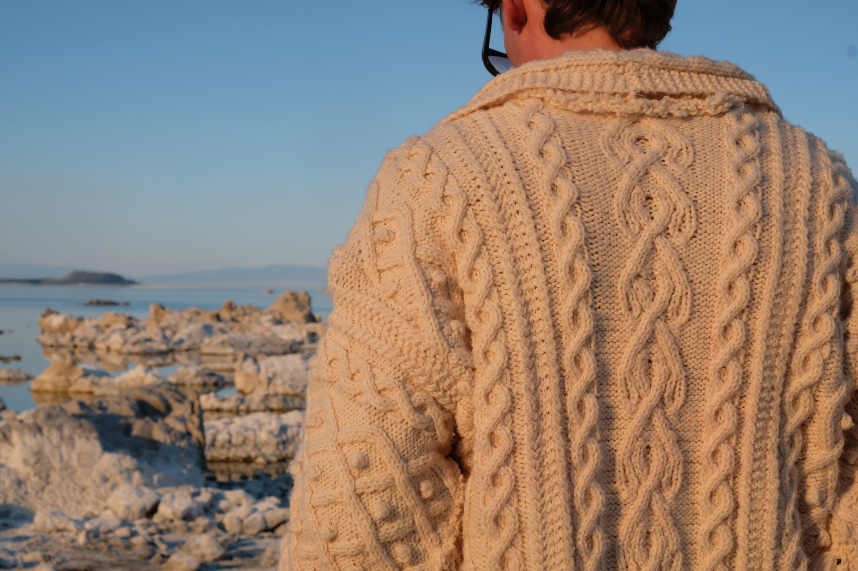 Knit Sweater Robe Long Fringe Cables Plush White L but fits larger and