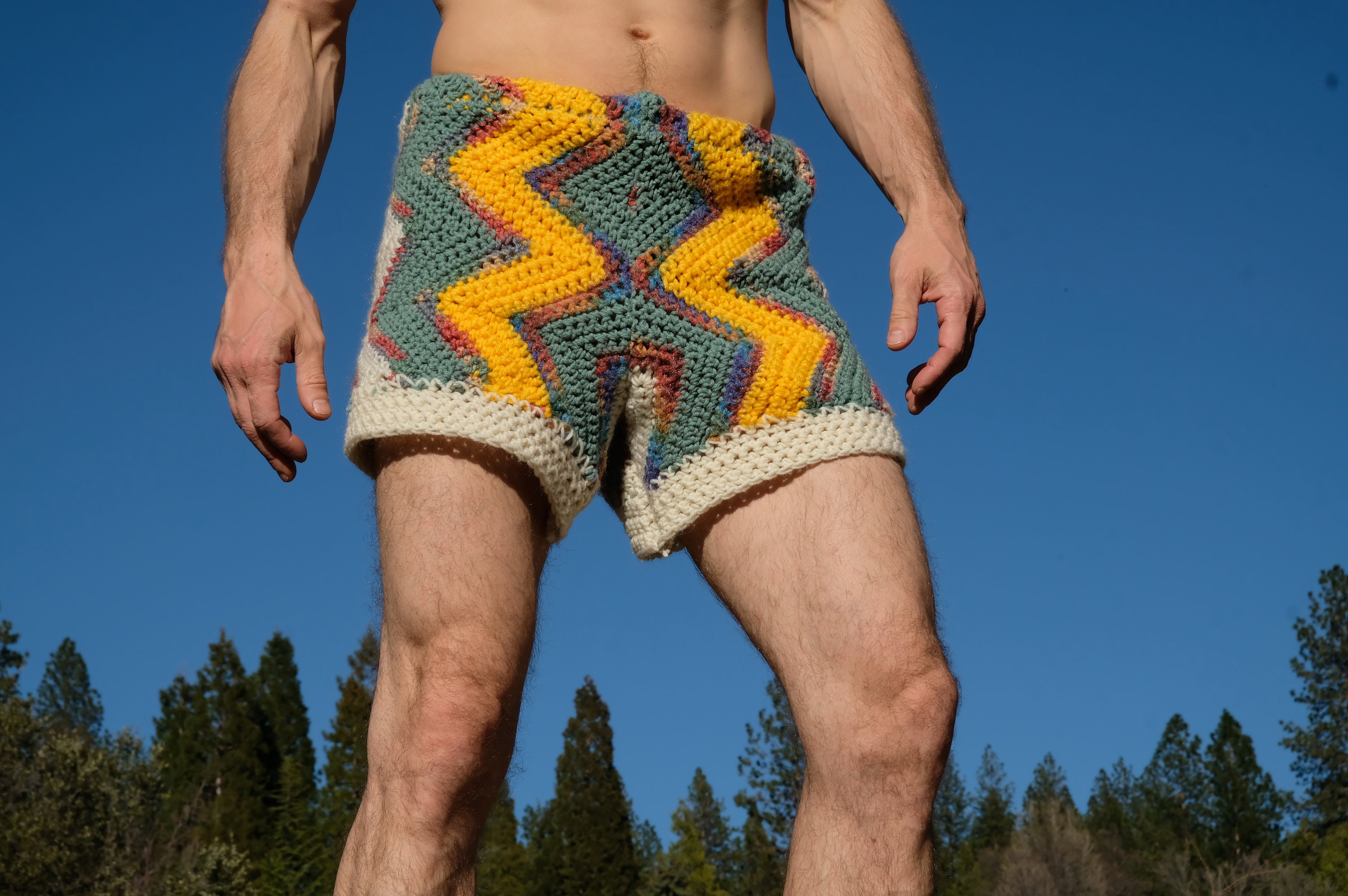 Crochet Shorts Multicolor Zigzags and Ivory S