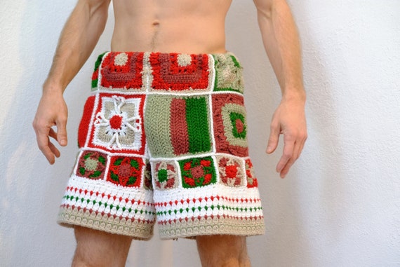 Crochet Shorts Holiday Squares Granny Flowers Super Soft L