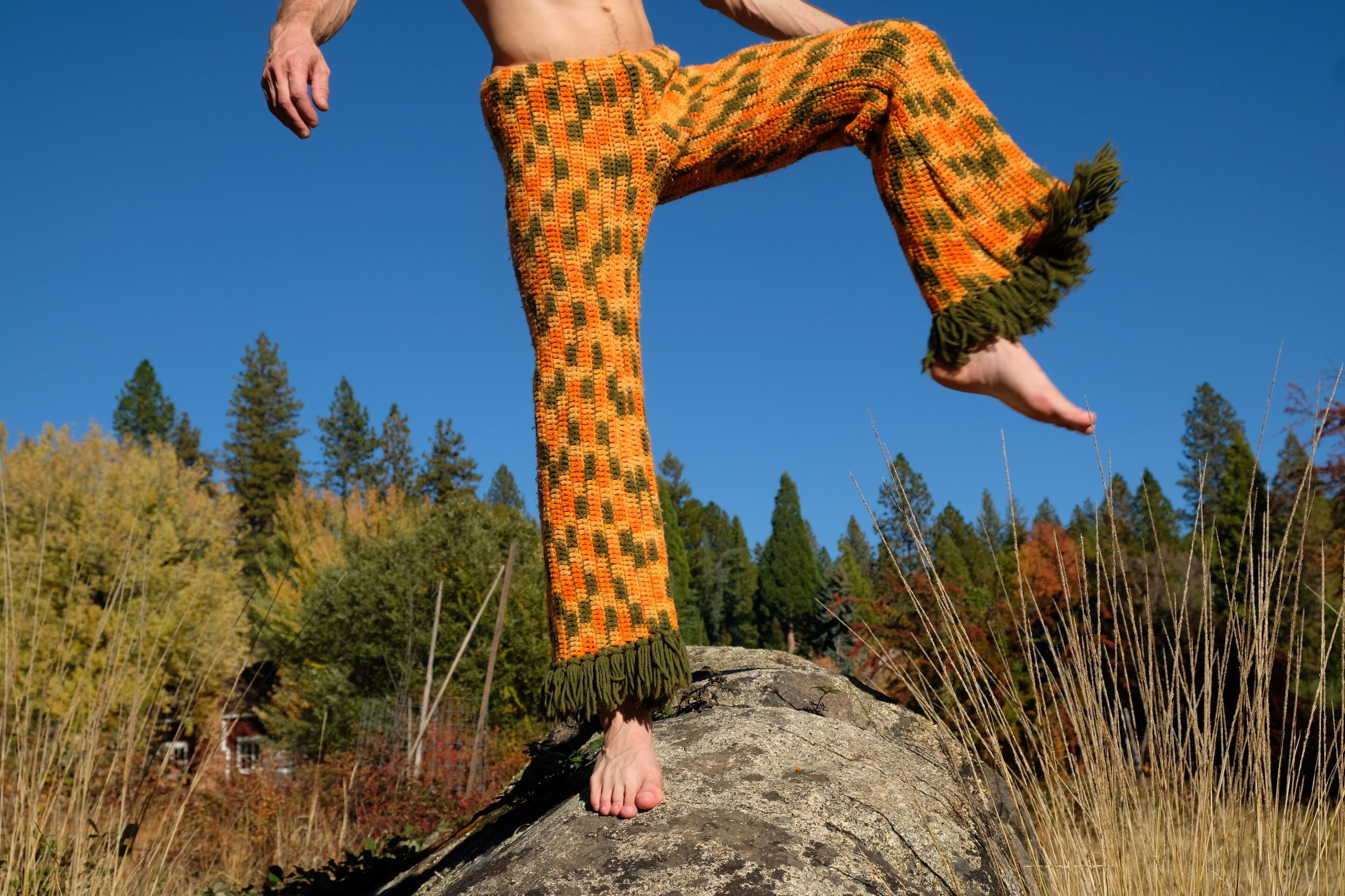 Crochet Pants Fringe Camouflage Disco Flares M