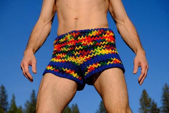 Crochet Shorts Blue Rainbow Stripe M