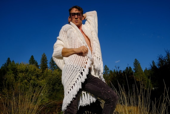 Crochet Shrug Bright White Fringe L