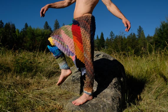 Crochet Pants Modern Art Drop Crotch Baggy M