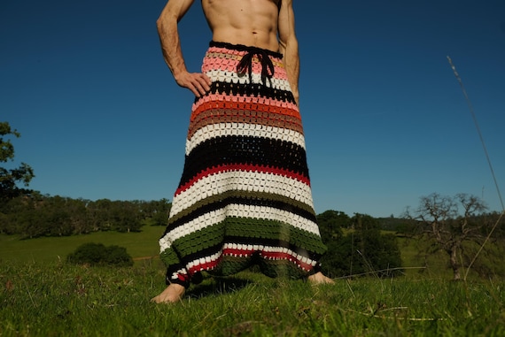 Crochet Pants Drop Crotch Pink Green Black M