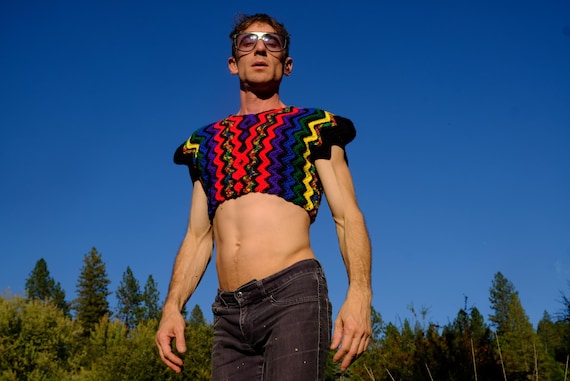 Crochet Crop Top Galactic Black Yellow and Red XS