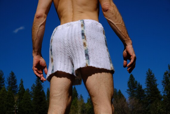 Crochet Shorts White and Gray Stripe L