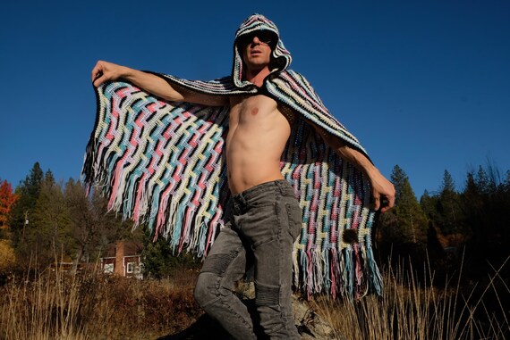 Crochet Cape Pastel and Black Stripe S/M/L Sizes