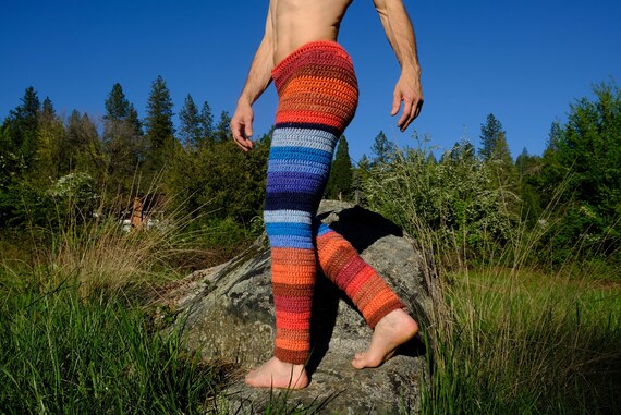 Crochet Pants Blue and Rust Ultra Soft High Waist M