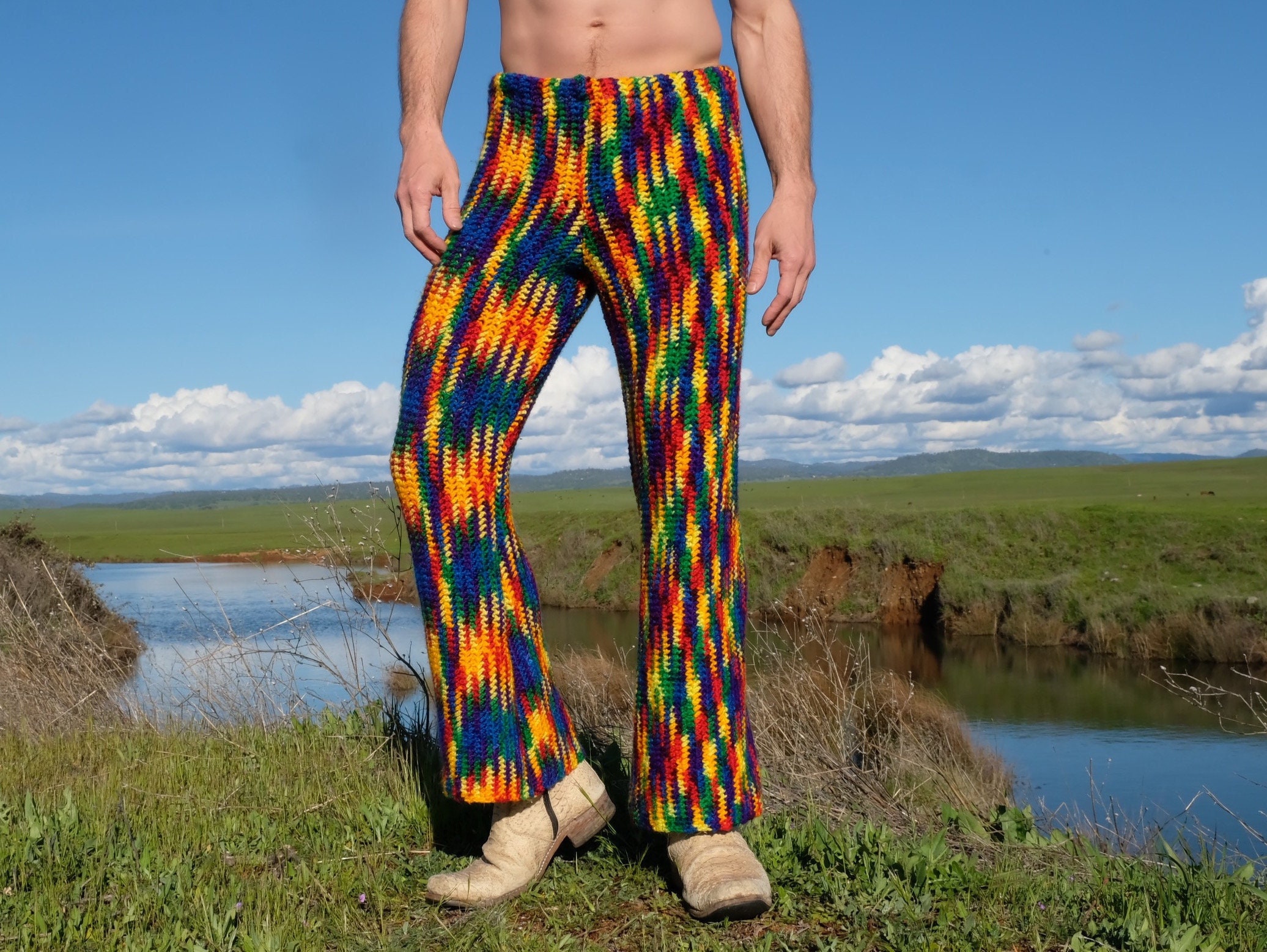 Crochet Pants Rainbow Psychedelic Explosion M