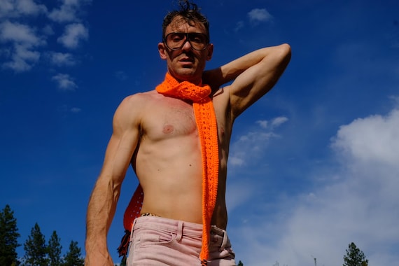 Crochet Scarf Electric Neon Orange Tassels