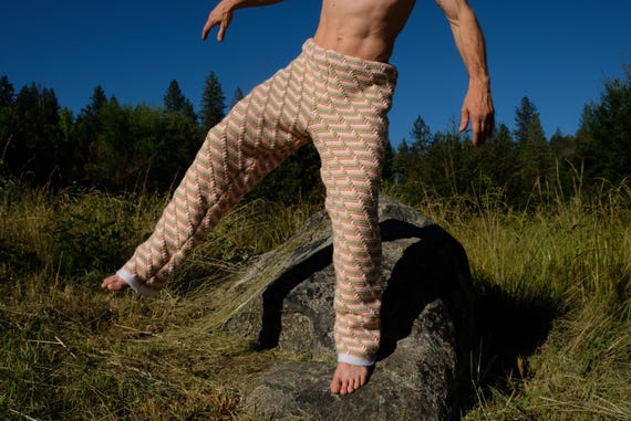 Crochet Pants XL Baggy Sweatpants Turquoise and White Peach