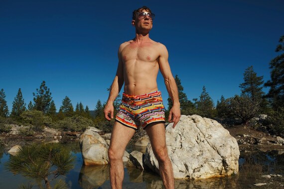 Crochet Board Shorts Rainbow Stripe S