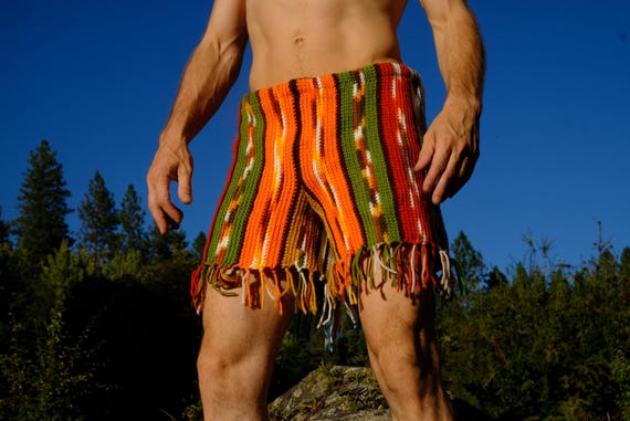 Crochet Booty Shorts Southwest Stripe Fringe L