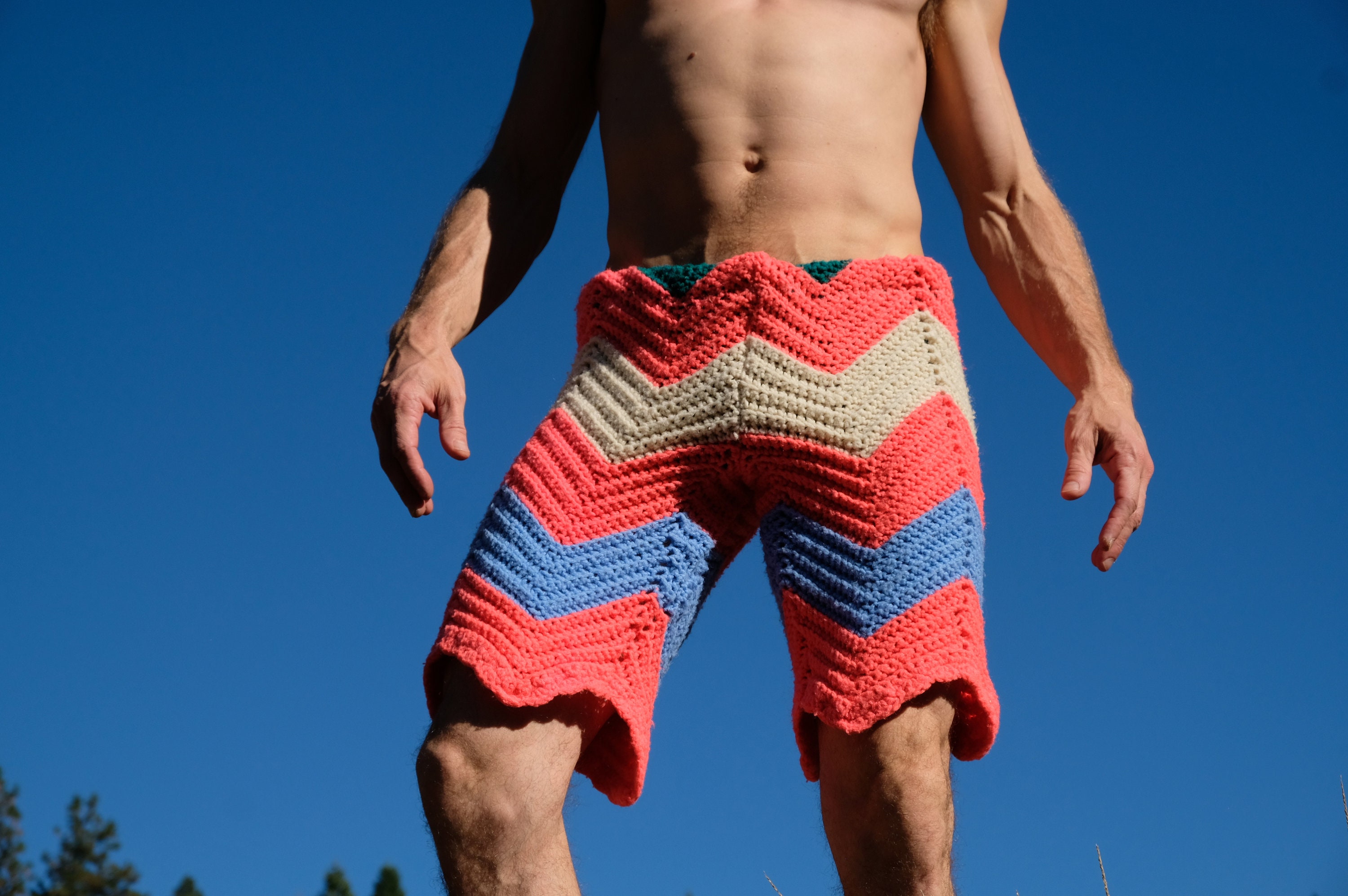 Crochet Shorts Bright Coral Chevrons M