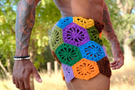 Crochet Shorts Multicolor Hexagons M