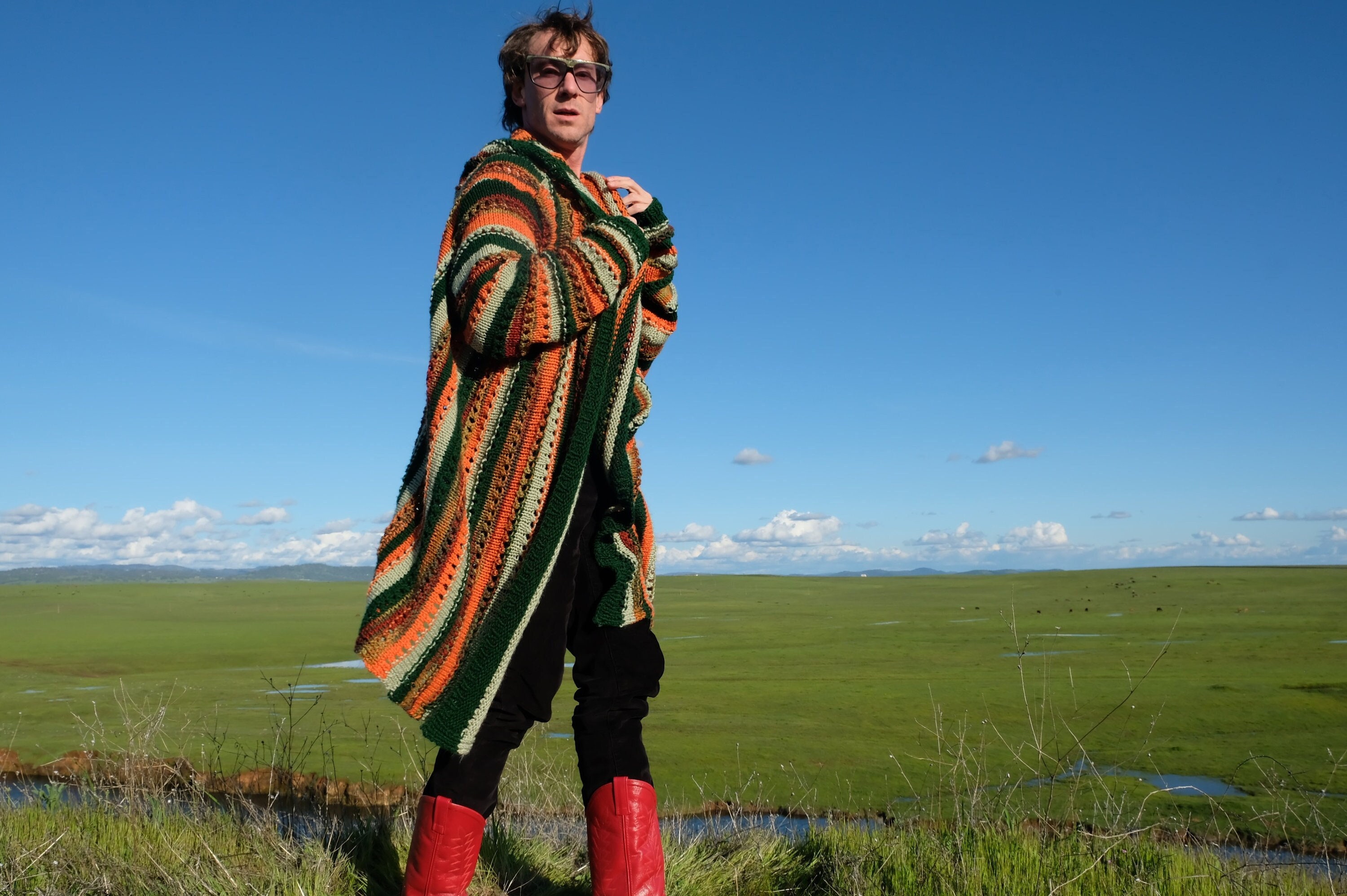 Knit Sweater Robe Shades of Green and Rust XL